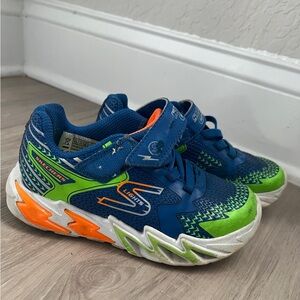 Skechers Kids Flex-Glow Blue and Neon Green Sneakers Size 12